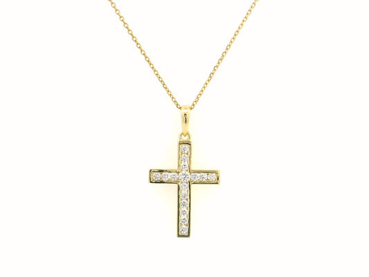 18K gold diamond cross pendant with 0.30 CT diamonds, religious jewelry, luxury faith pendant
