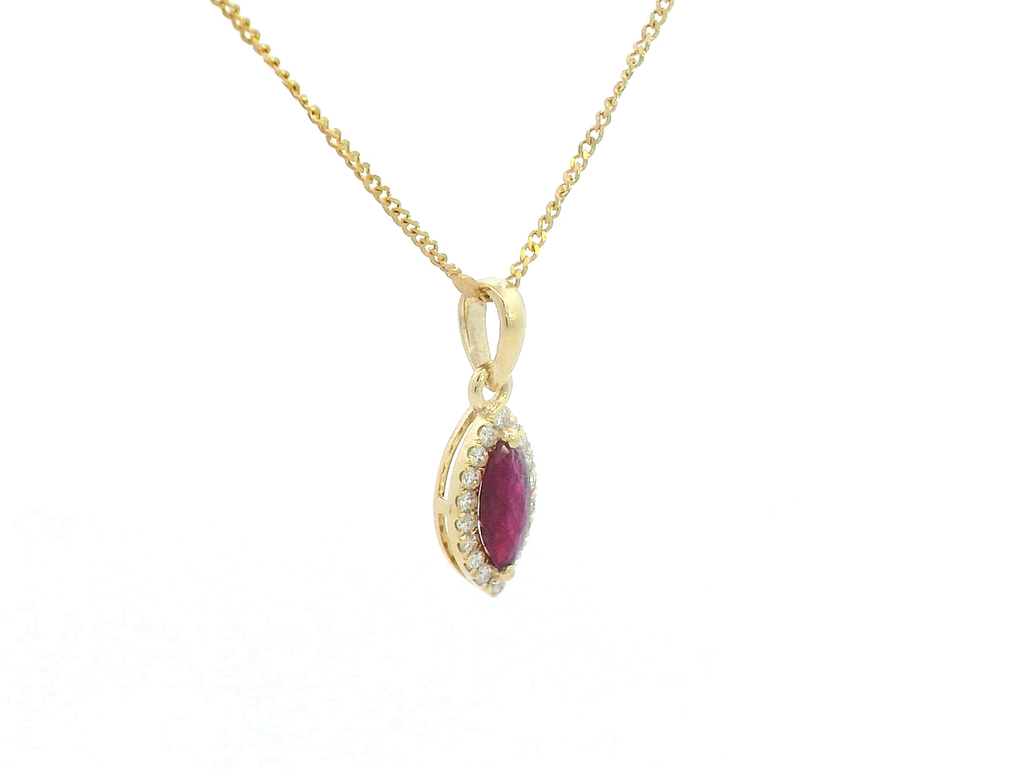 18K Gold Pendant with Marquise-Cut Ruby and Diamond Halo – 0.61ct Ruby and 0.14ct Diamond