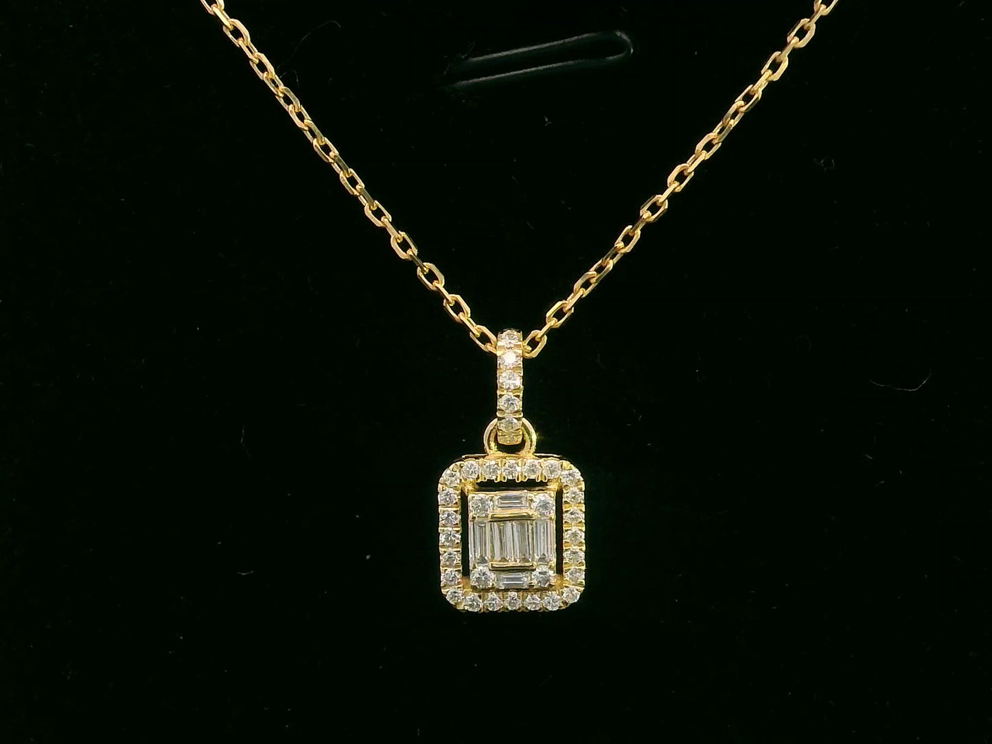 18K Gold Baguette Diamond Halo Pendant with 0.27 Carat Total Weight