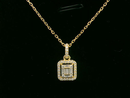 18K Gold Baguette Diamond Halo Pendant with 0.27 Carat Total Weight
