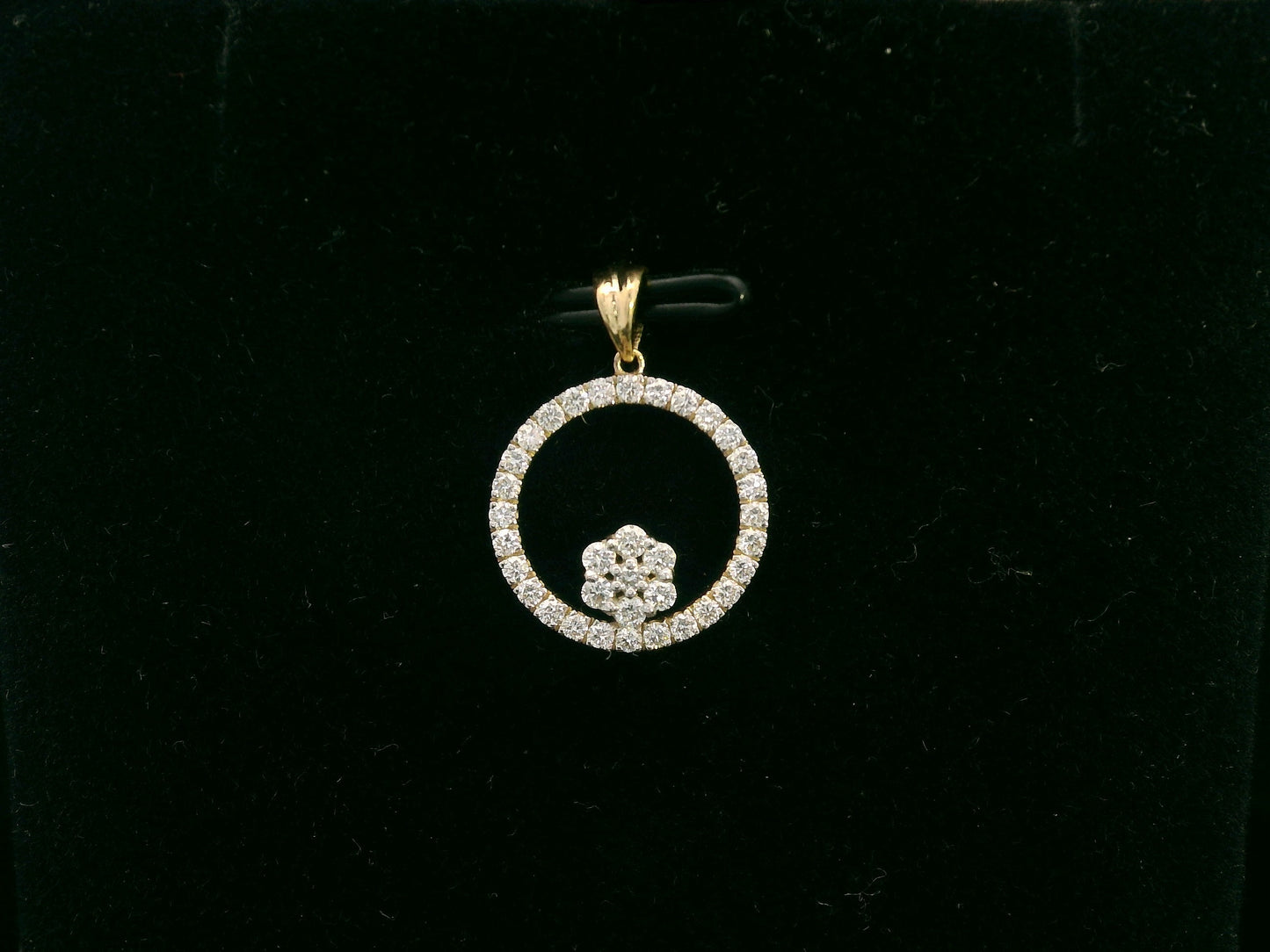 18K gold diamond circle pendant with floral diamond cluster, 0.35 carat total, minimalist design without chain