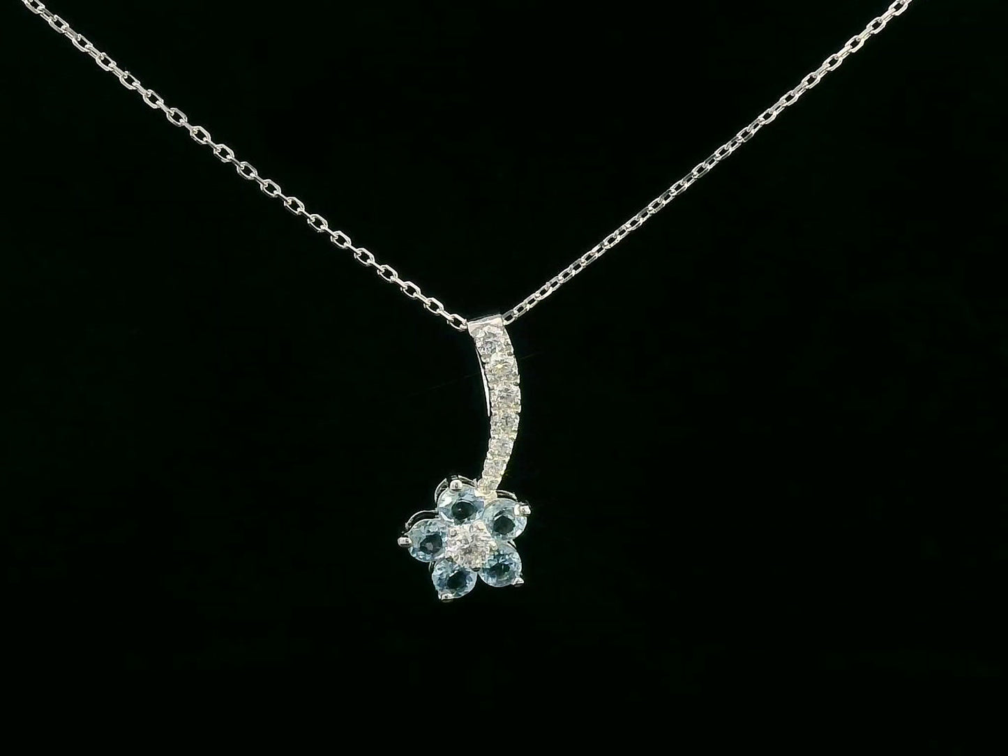 18K White Gold Floral Pendant with Aquamarines and Diamond Accents