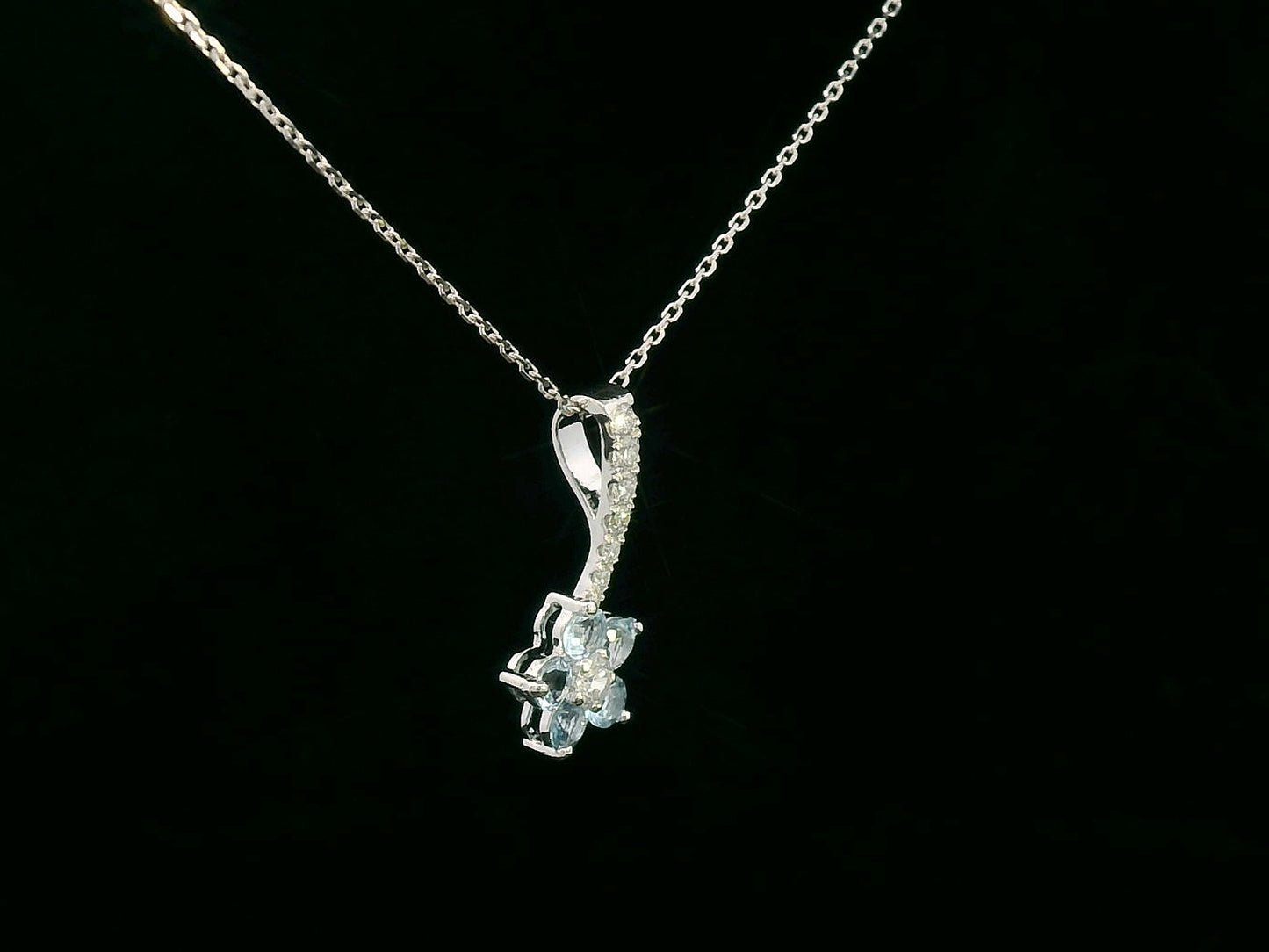 18K White Gold Floral Pendant with Aquamarines and Diamond Accents