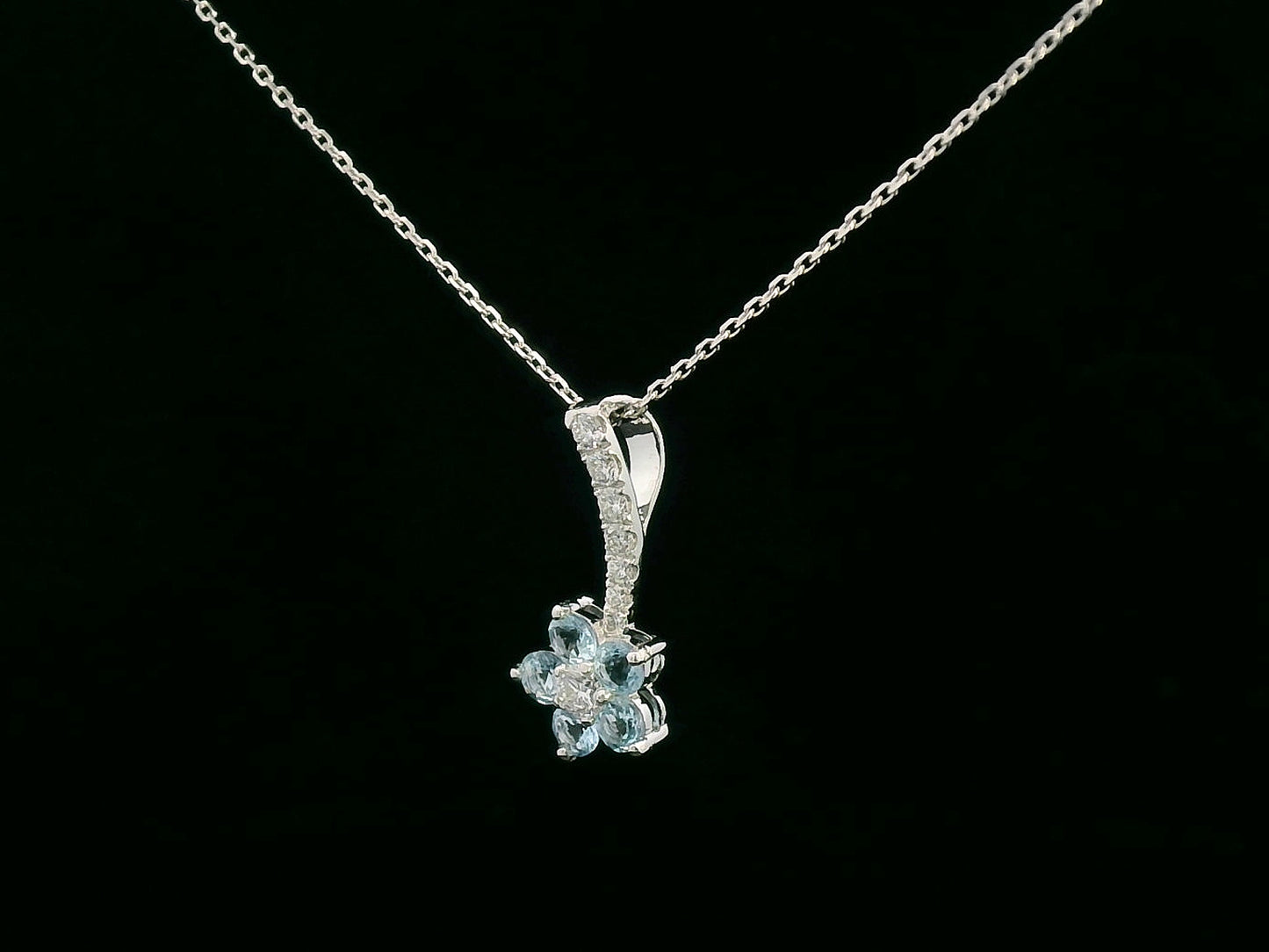 18K White Gold Floral Pendant with Aquamarines and Diamond Accents