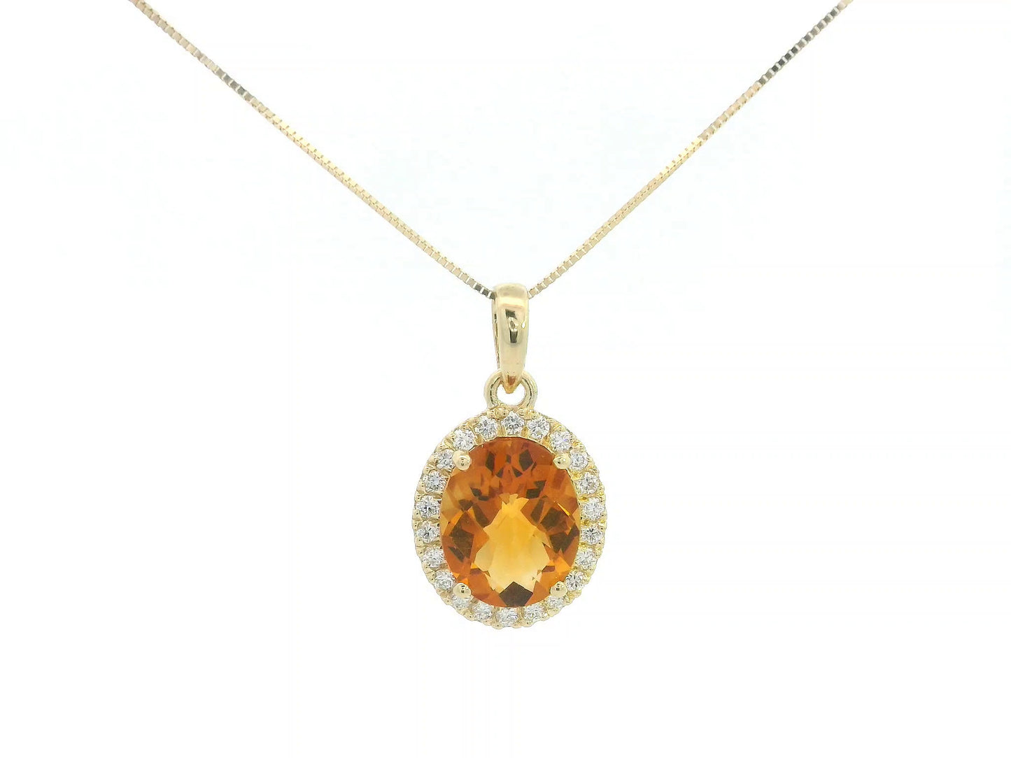 18K yellow gold oval citrine pendant with diamond halo – 2.30ct gemstone without chain