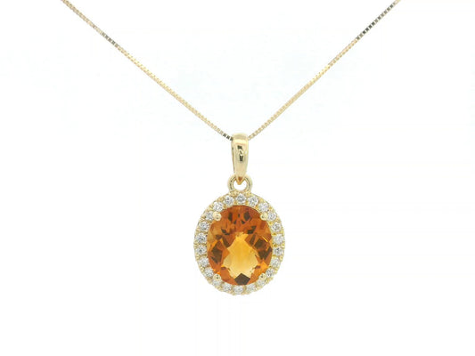 18K yellow gold oval citrine pendant with diamond halo – 2.30ct gemstone without chain