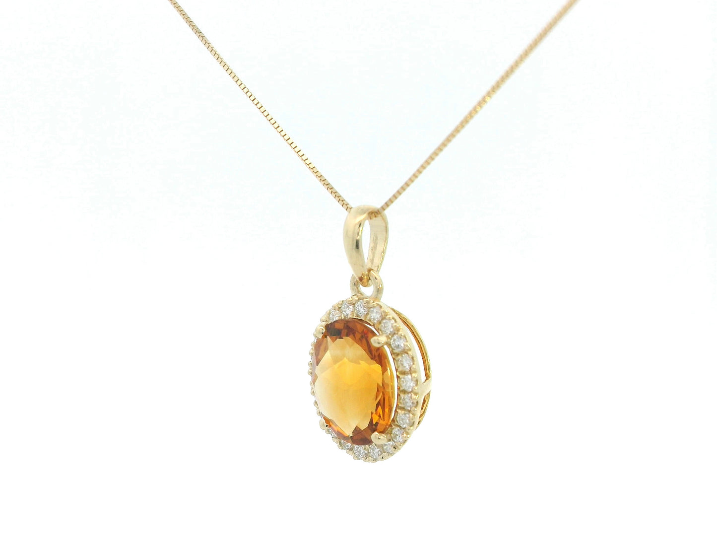 18K yellow gold oval citrine pendant with diamond halo – 2.30ct gemstone without chain