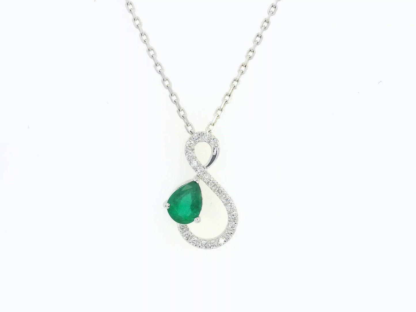 18k white gold pendant with 0.74ct pear-shaped emerald & 0.19ct diamond accents – certified authenticity included
