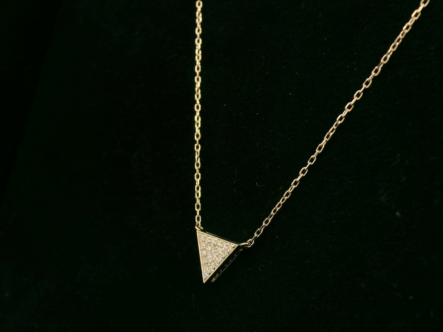 18K yellow gold diamond triangle pendant necklace – minimalist geometric design by Emirates Diamonds