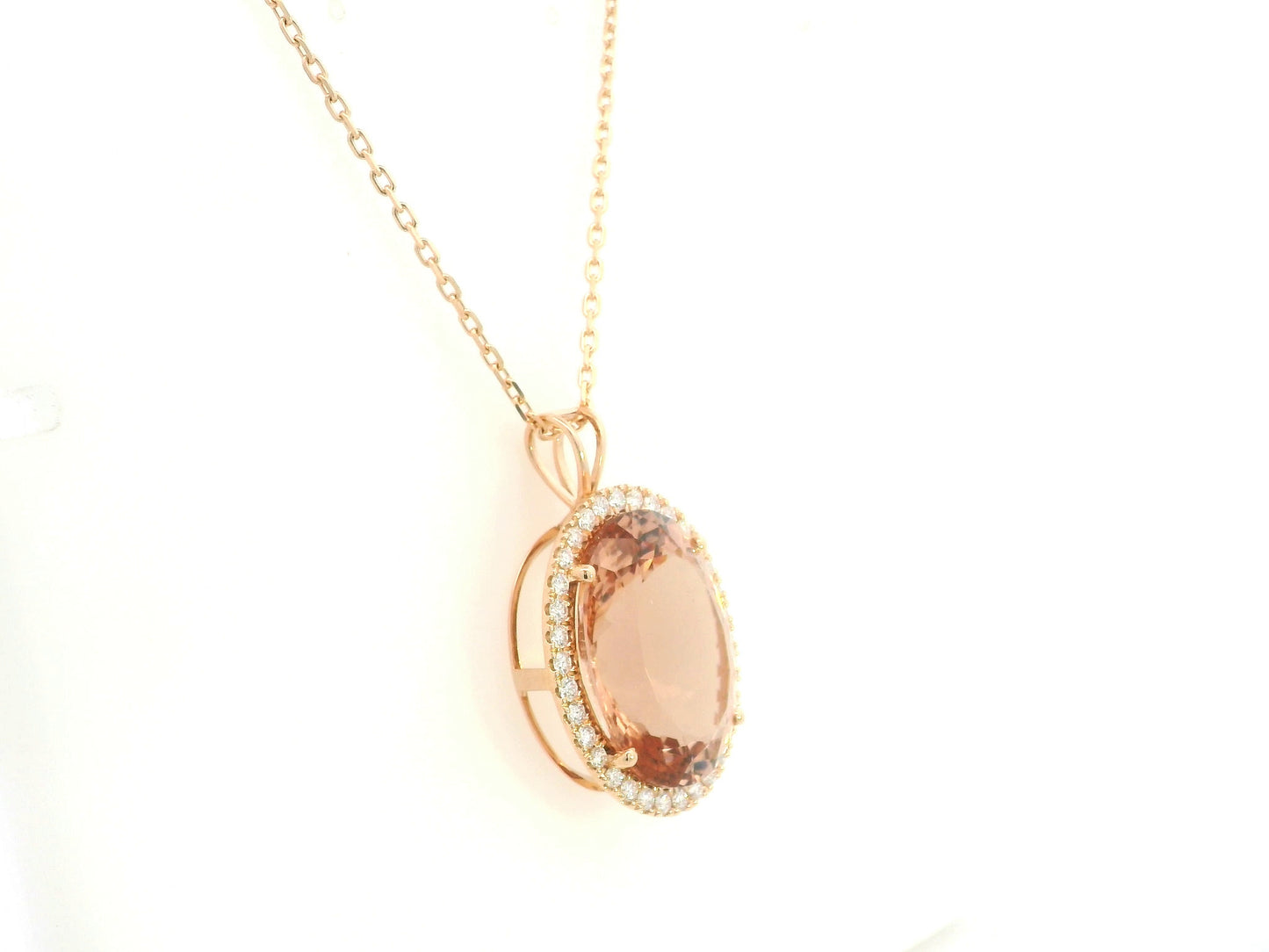 Morganite & Diamond Oval Pendant in 18K Rose Gold