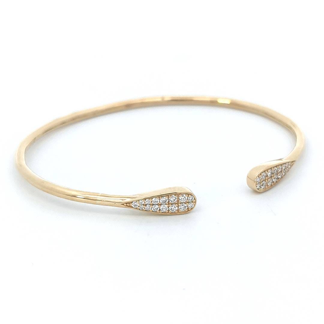 Open Cuff Diamond bangle In 18k Yellow Gold.