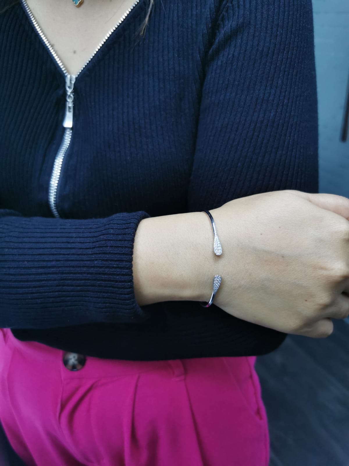 Open Cuff Diamond Bangle In 18k White Gold.
