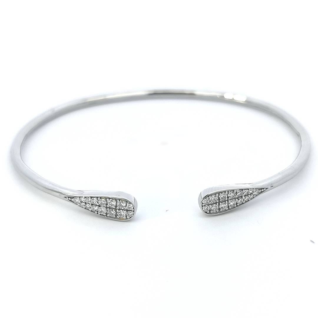 Open Cuff Diamond Bangle In 18k White Gold.