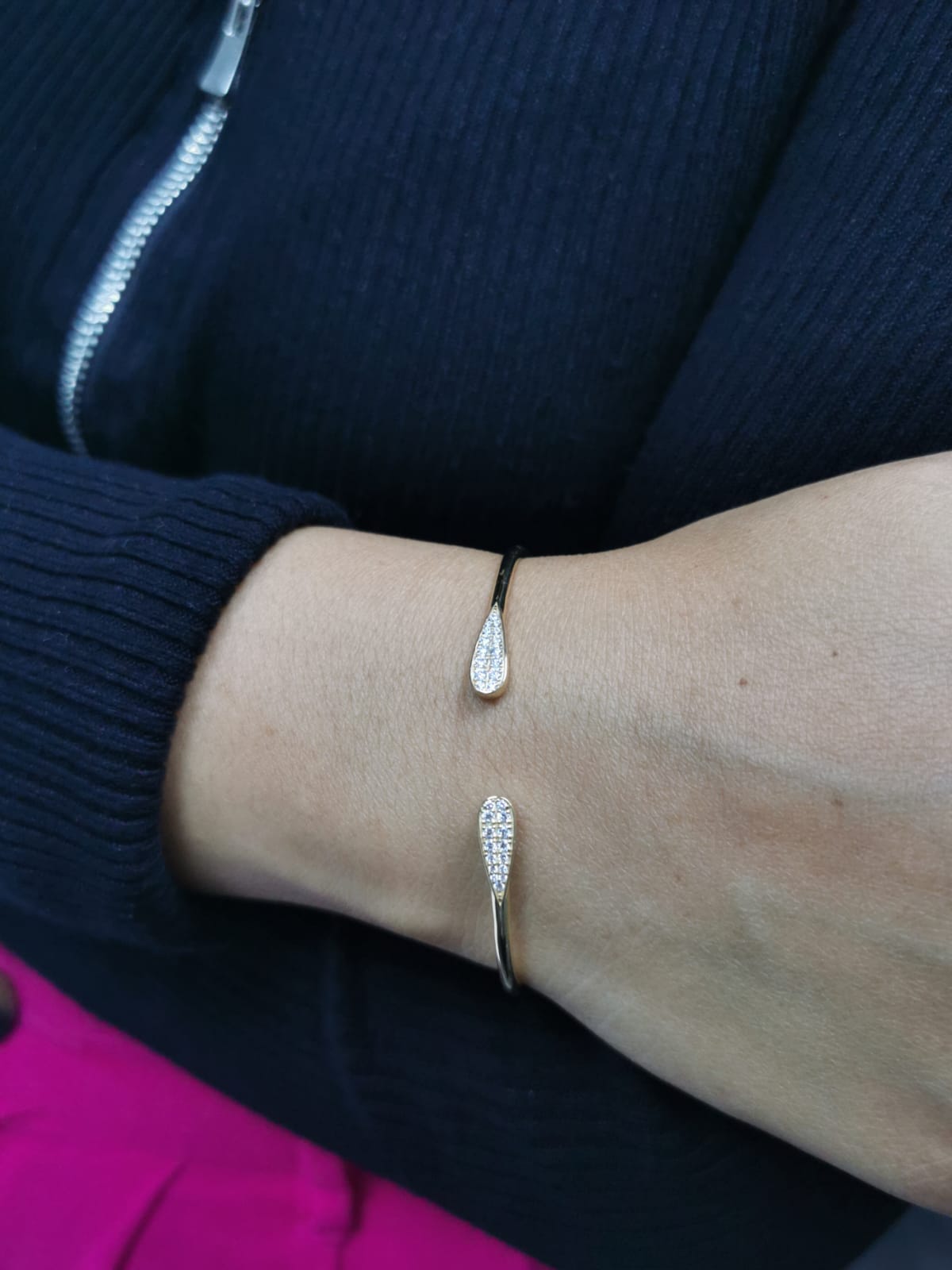 Open Cuff Diamond bangle In 18k Yellow Gold.