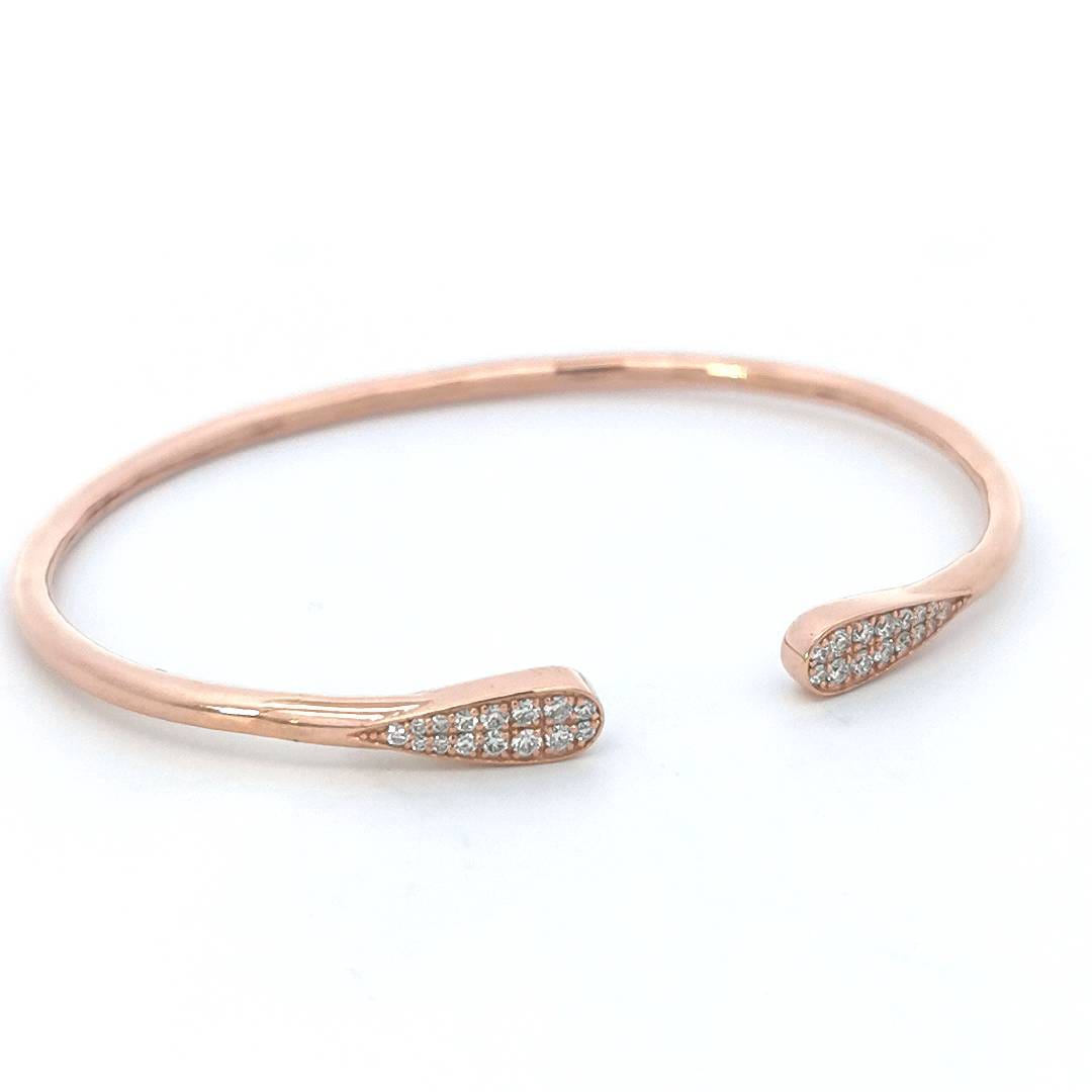 Open Cuff Diamond Bangle In 18k Rose Gold.