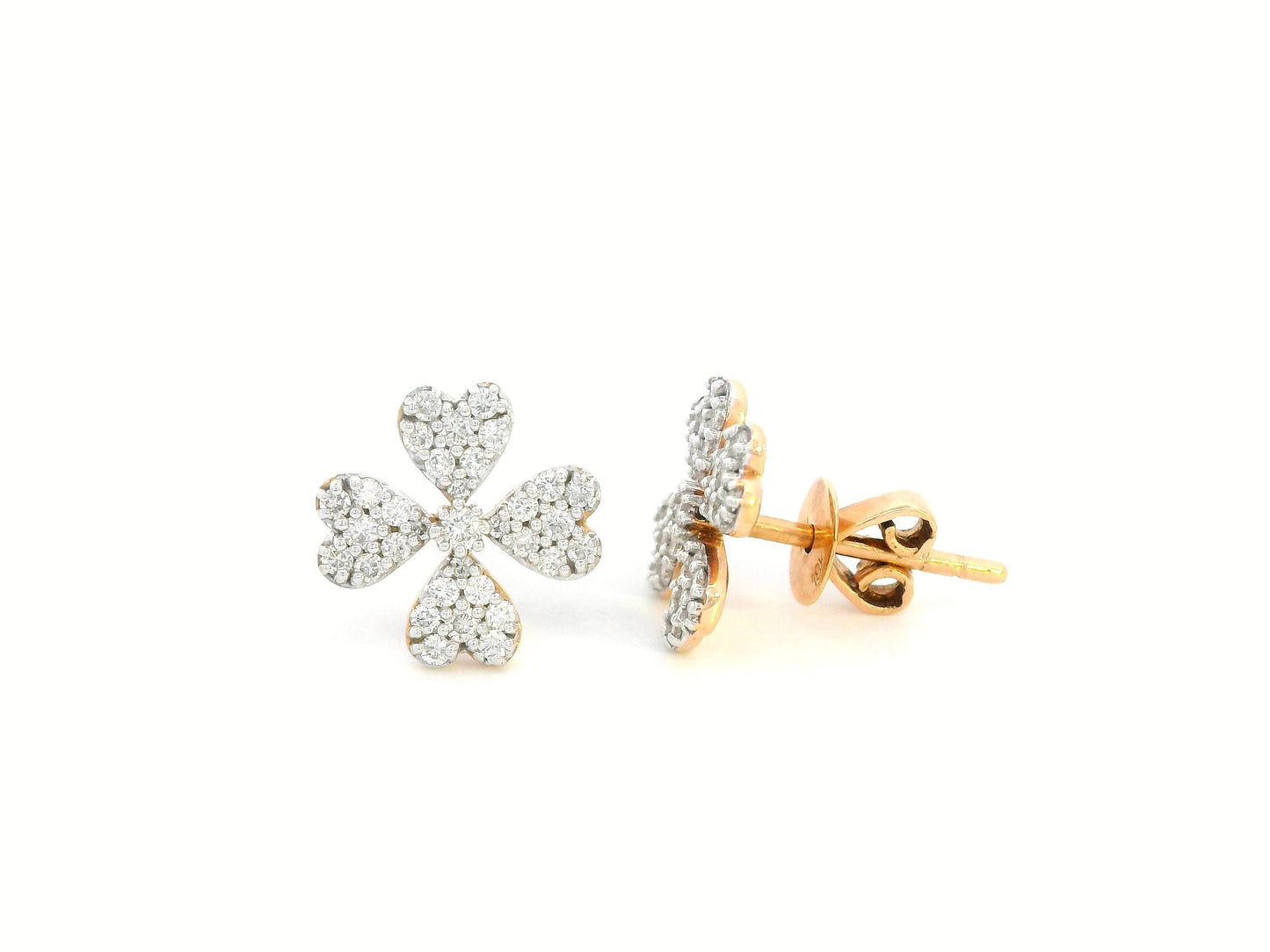 Diamond floral stud earrings with heart-shaped petals in 18K gold, 0.46 carat total weight