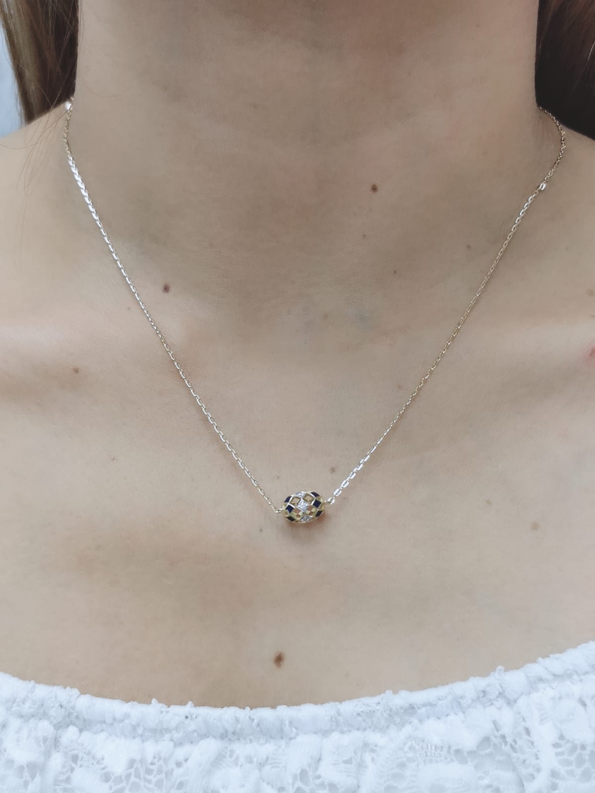Enameled Ball Necklace With Diamond In 18k Yellow Gold.