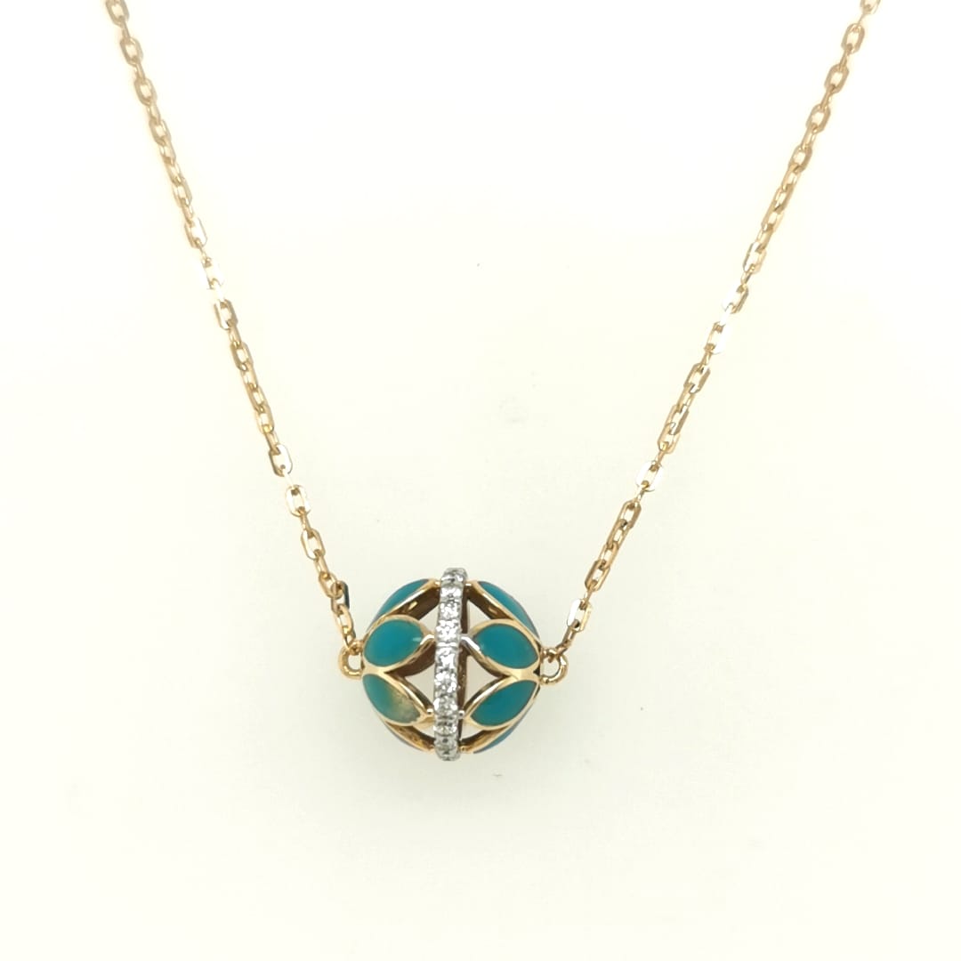 Enameled Ball Necklace With Diamond In 18k Yellow Gold.