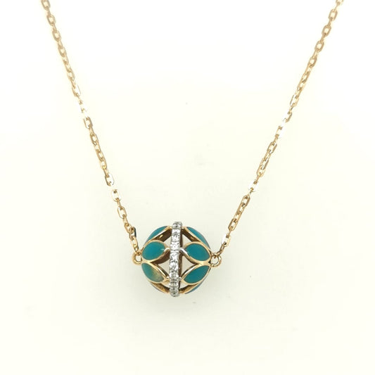 Enameled Ball Necklace With Diamond In 18k Yellow Gold.