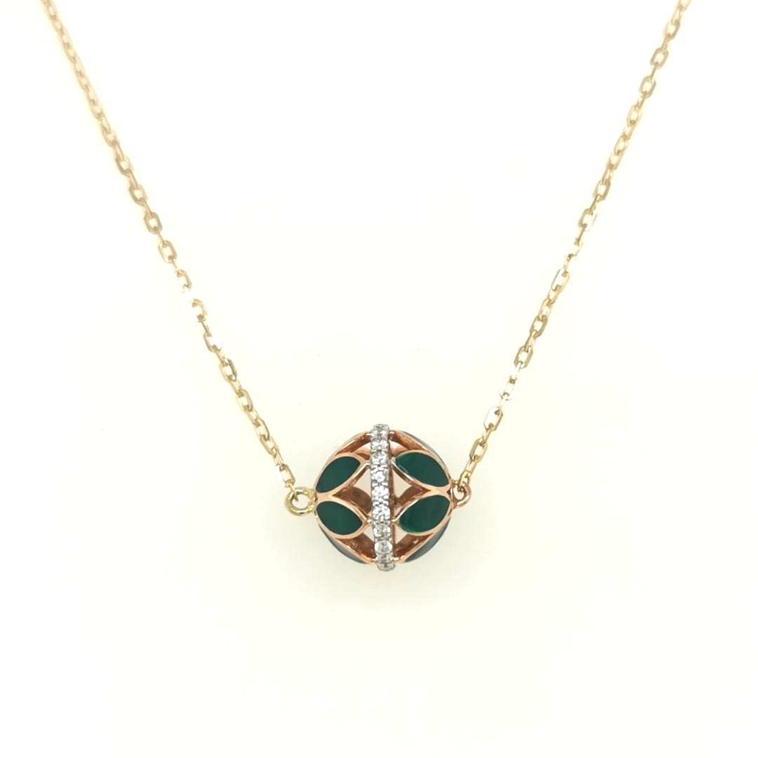 Enameled Ball Necklace With Diamond In 18k Yellow Gold.