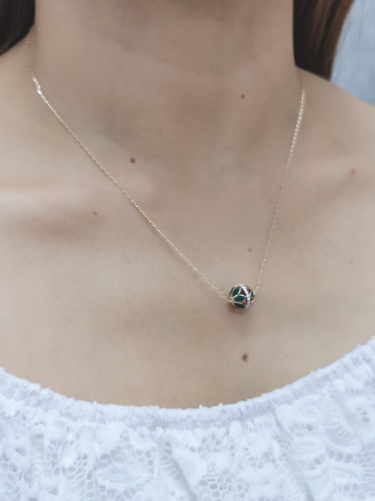 Enameled Ball Necklace With Diamond In 18k Yellow Gold.
