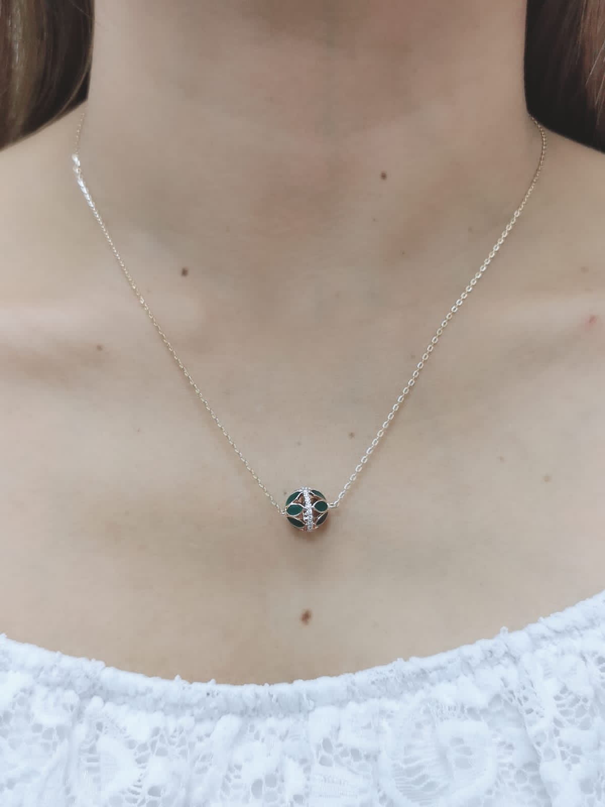 Enameled Ball Necklace With Diamond In 18k Yellow Gold.