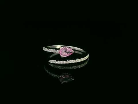 18K white gold open bypass ring with 0.39ct pear pink sapphire and 0.16ct pavé diamonds