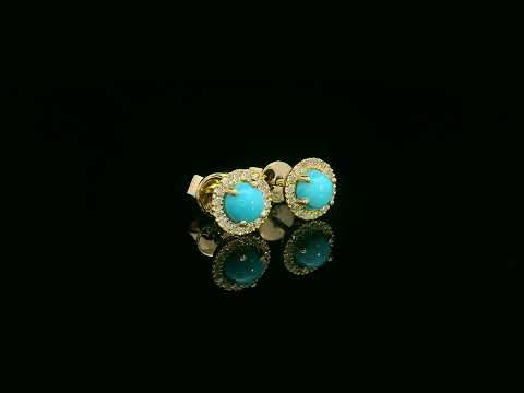 18K yellow gold dainty turquoise and diamond halo stud earrings, 0.55ct turquoise, versatile for multiple ear piercings