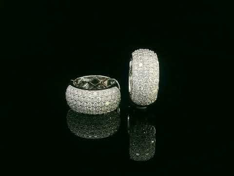 18K white gold pavé diamond huggie hoop earrings with wide dome design and 2.26 carat diamonds