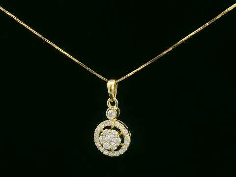 18K gold diamond halo pendant with 0.27 carat round cluster diamonds,