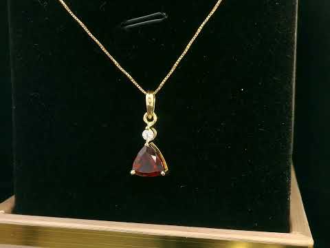 18K Yellow Gold Garnet and Diamond Pendant – 1.39 Carat Trillion-Cut Garnet with 0.06 Carat Diamond, Elegant Fine Jewelry for Women