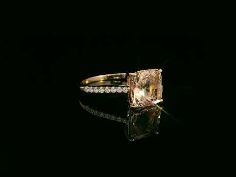 18K rose gold ring with cushion-cut morganite and diamond accents, 2.30 carat