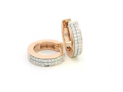 18K rose gold huggie earrings with double row channel-set diamonds
