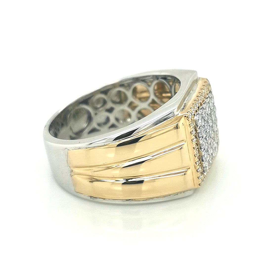 Men's Two Tone Cluster Diamond Ring In 18k Gold.