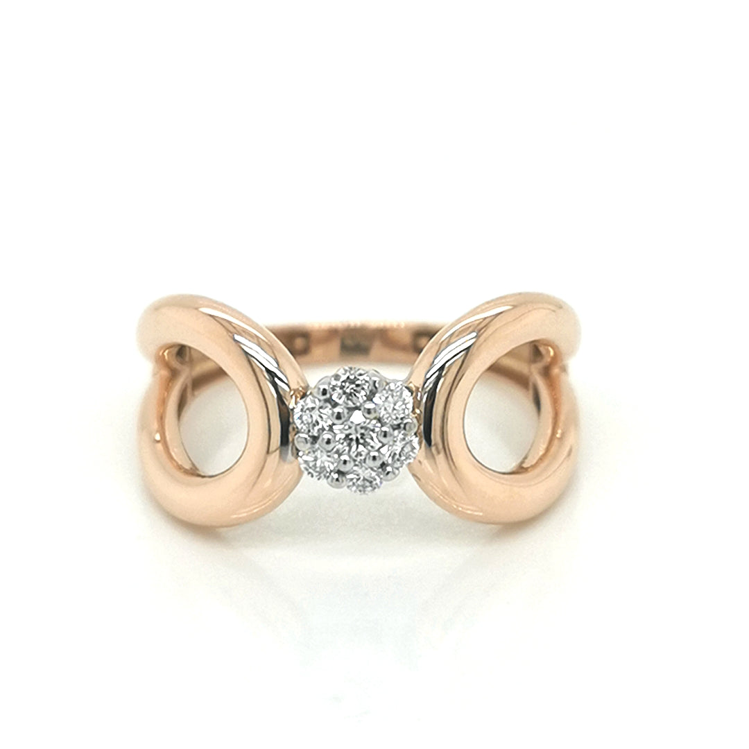 Cluster Set Diamond Ring With A Designer Rounded Wide Band In 18k Rose Gold.