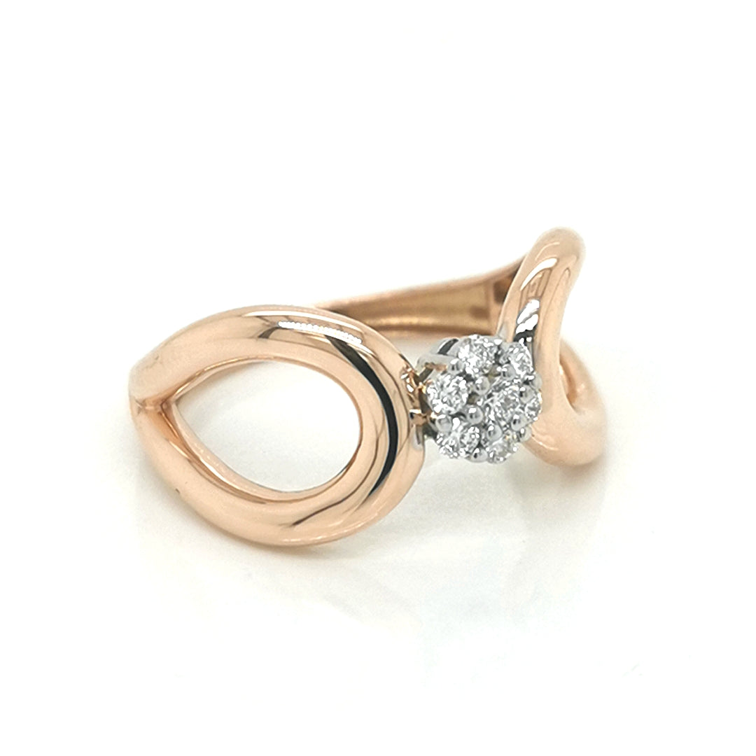 Cluster Set Diamond Ring With A Designer Rounded Wide Band In 18k Rose Gold.