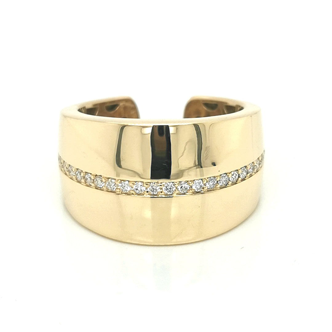 Cigar Wide Band Diamond Ring In 18k Yellow Gold.