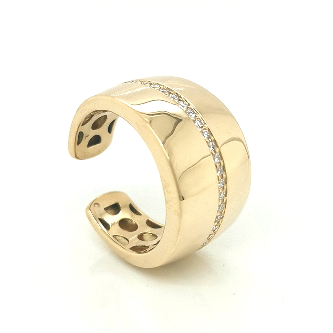 Cigar Wide Band Diamond Ring In 18k Yellow Gold.