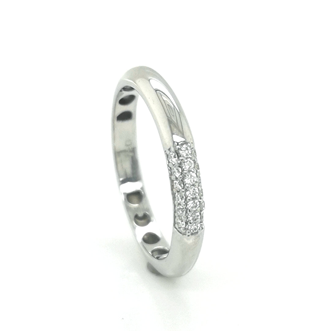 Half Eternity Cluster Set Diamond Wedding Band, Stack Ring In 18k White Gold.
