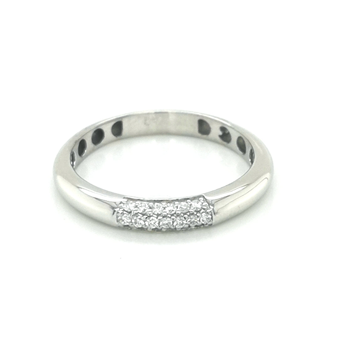 Half Eternity Cluster Set Diamond Wedding Band, Stack Ring In 18k White Gold.