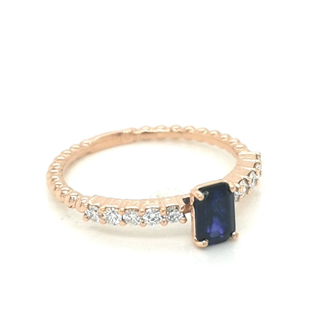 Petite Sapphire And Diamond Ring In 18k Rose Gold.