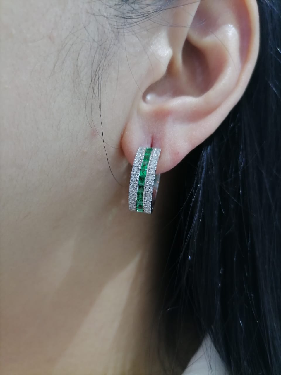 Emerald And Diamond Earrings In 18k White Gold.
