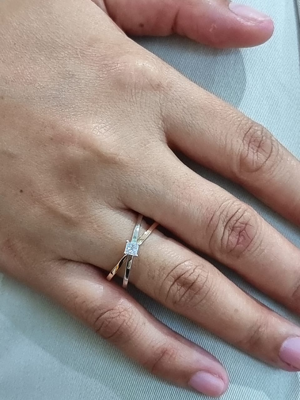 Princess Cut Diamond, Criss-Cross, Cross Over Ring In 18k White And Rose Gold.