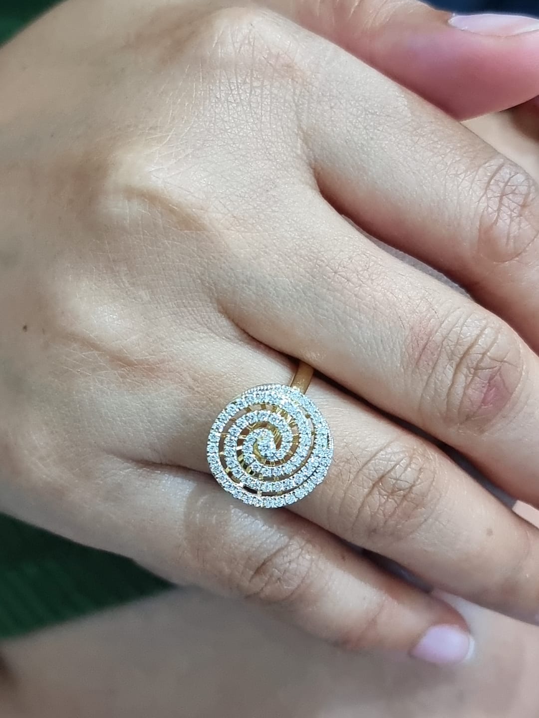 Diamond Swirl Ring In 18k Yellow Gold.