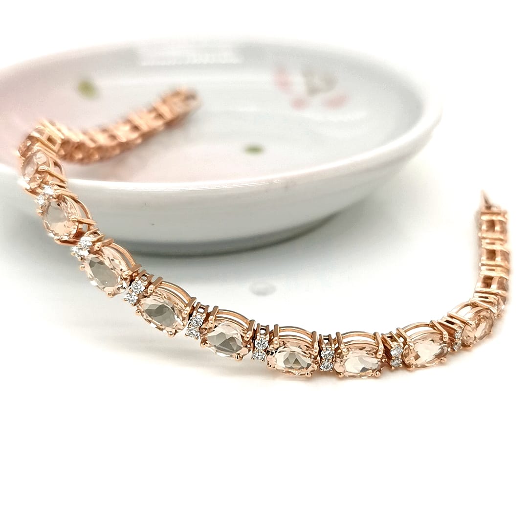 Morganite And Diamond Tennis Bracelet In 18k Rose Gold.