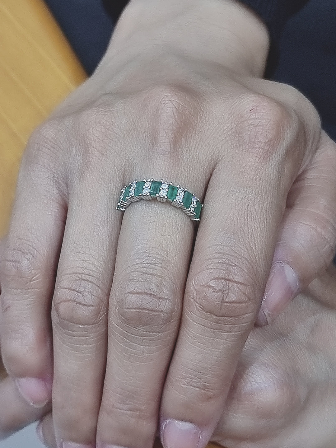 Emerald And Diamond Ring In 18k White Gold