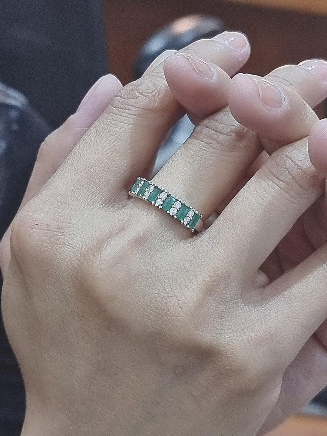Emerald And Diamond Ring In 18k White Gold