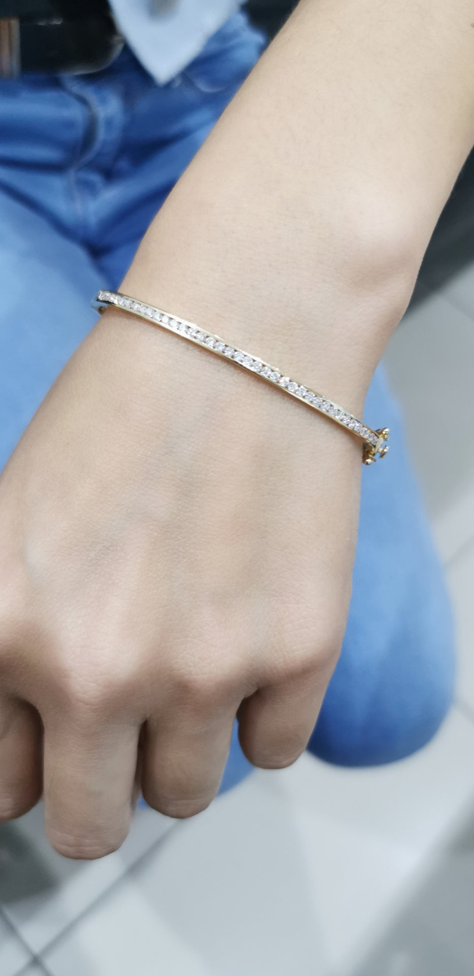 Channel Set Diamond BangIe Bracelet 18k Yellow Gold.