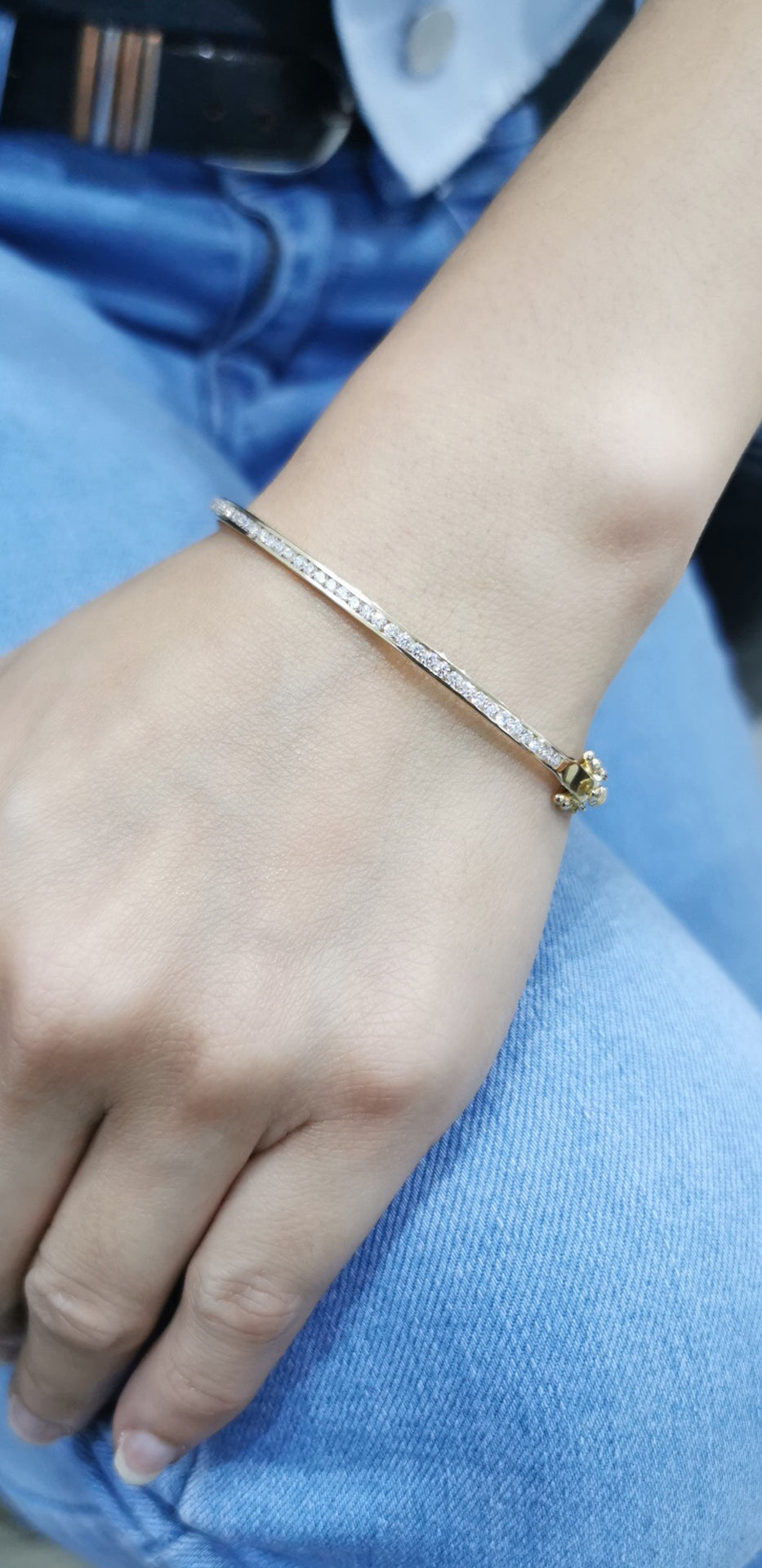 Channel Set Diamond BangIe Bracelet 18k Yellow Gold.
