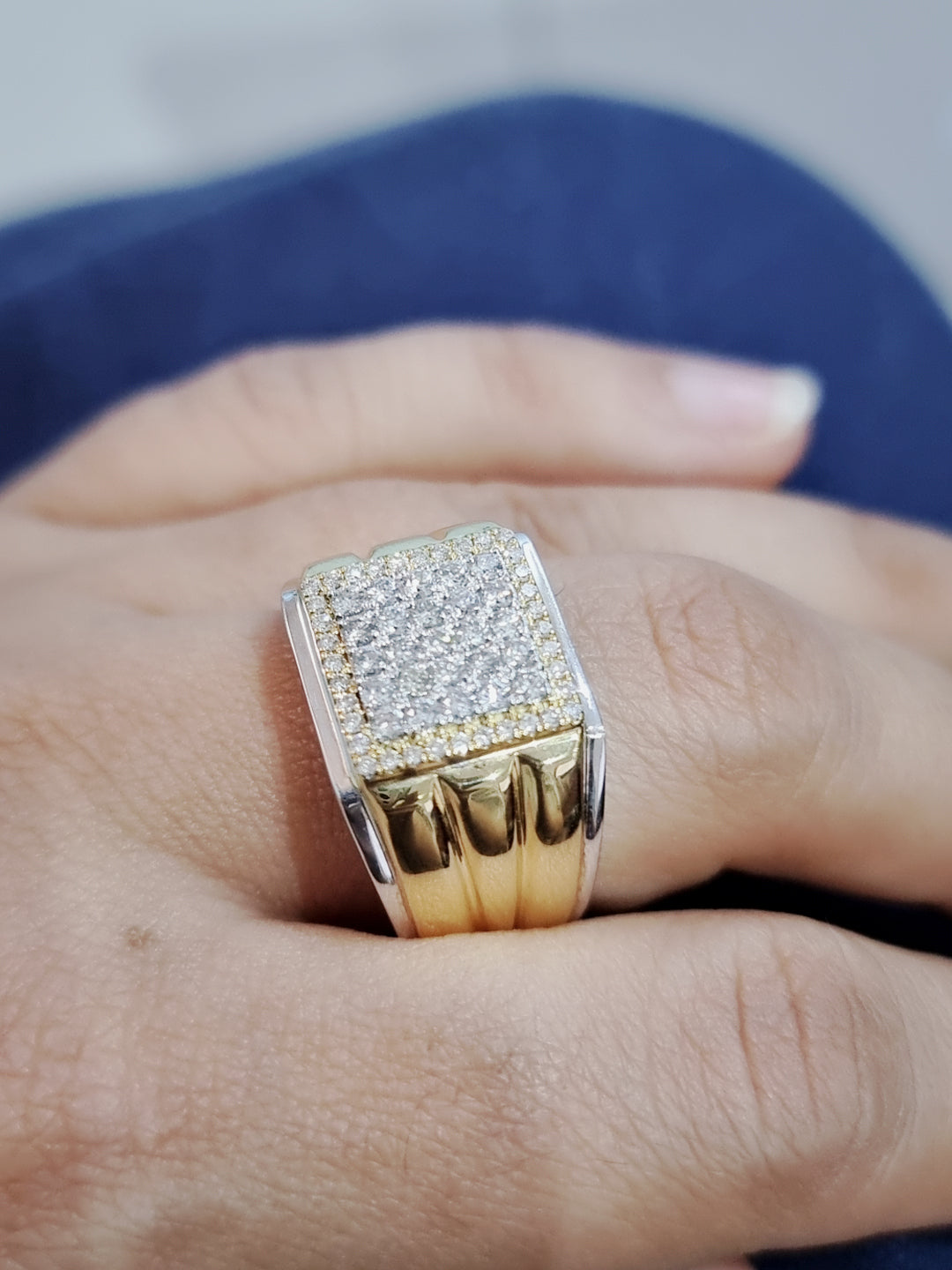 Men's Two Tone Cluster Diamond Ring In 18k Gold.